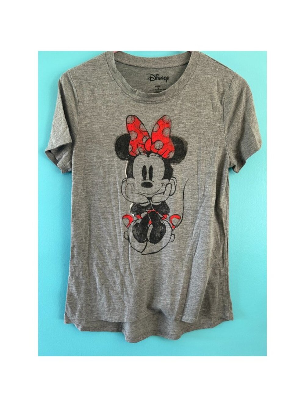 Disney Minnie Mouse Graphic T-Shirt Women Medium Gray Short Sleeve Tee Heathered